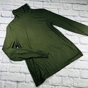 Chicos Olive Green Mock Neck Turtleneck Long Sleeve Top Size 1 M Stretch Layer